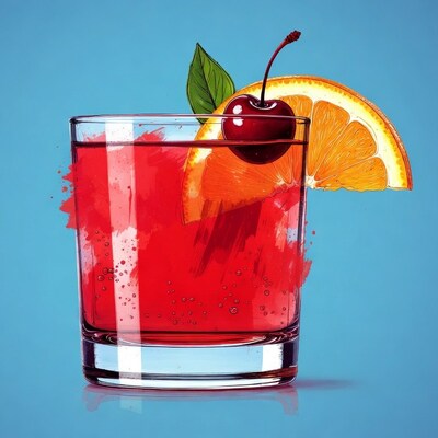 Red Cocktail with Cherry and Orange Slice