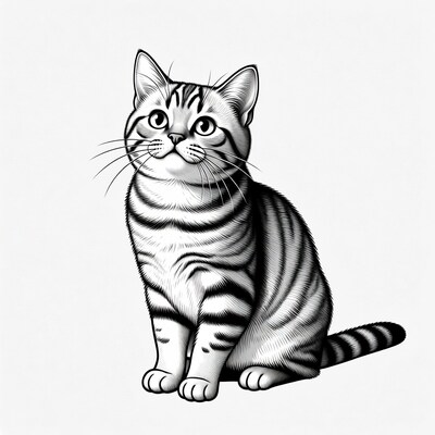 Tabby cat sitting illustration