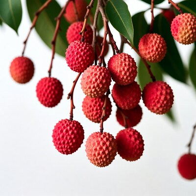 Fresh lychee fruits on branch