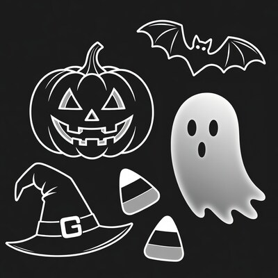 Halloween clipart pumpkin bat ghost witch hat candy corn
