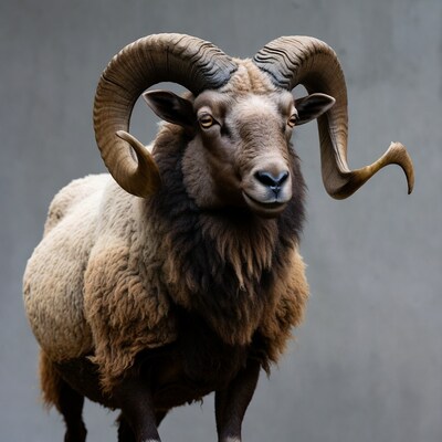 Bighorn sheep with large curved horns