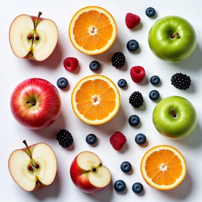 Mixed Fresh Fruits on White Background