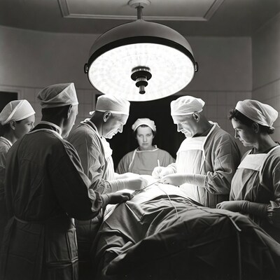 Surgeons performing operation in operating room