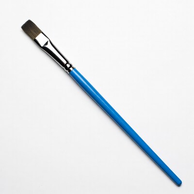 Blue handled flat paintbrush
