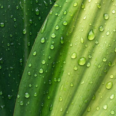 Green Leaf with Water Droplets