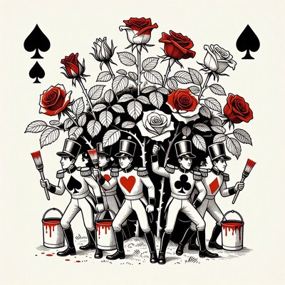 Card Soldiers Painting Roses Illustration