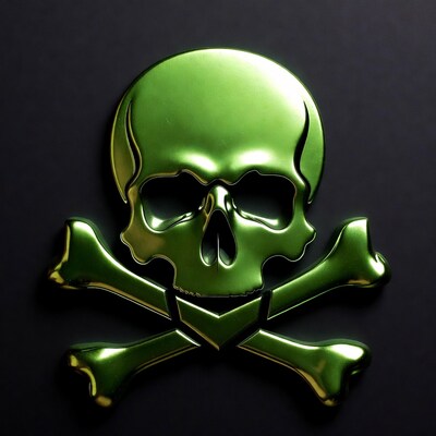 Green skull and crossbones symbol