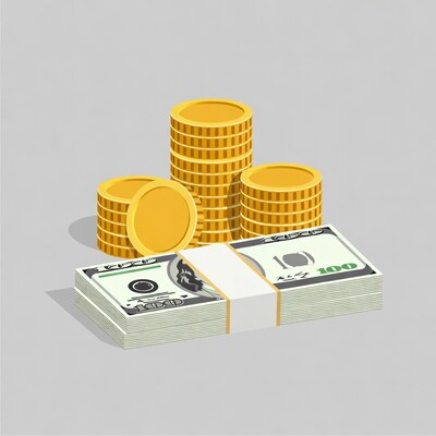 Stack of Gold Coins and Dollar Bills