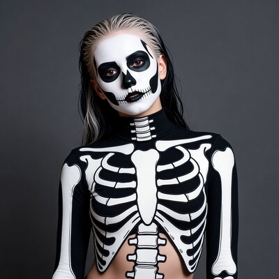 Woman in skeleton Halloween costume
