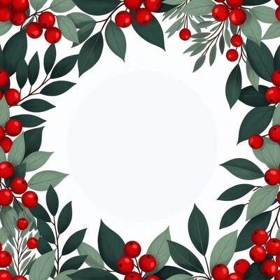 Red Berries Leaf Wreath Illustration