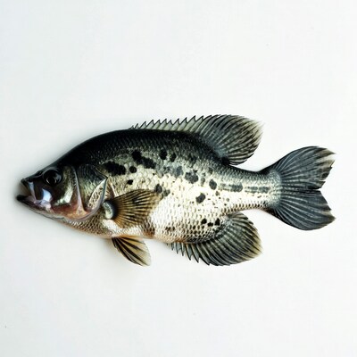 Black Crappie Fish on White Background