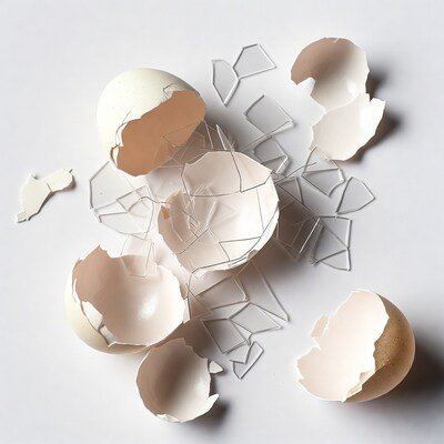 Broken egg with shattered glass