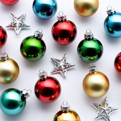 Colorful Christmas Ornaments and Stars