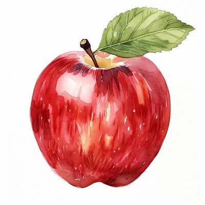 Red apple with green leaf