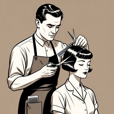 Barber cutting woman's hair