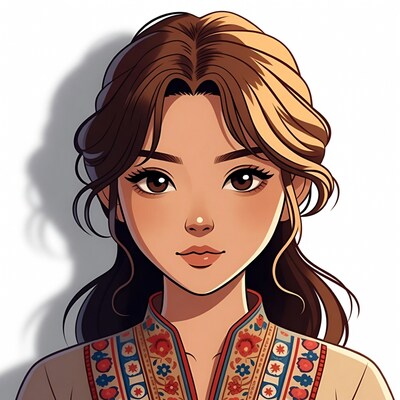 Asian woman in embroidered collar portrait