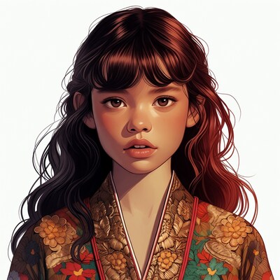 Asian girl in floral kimono portrait