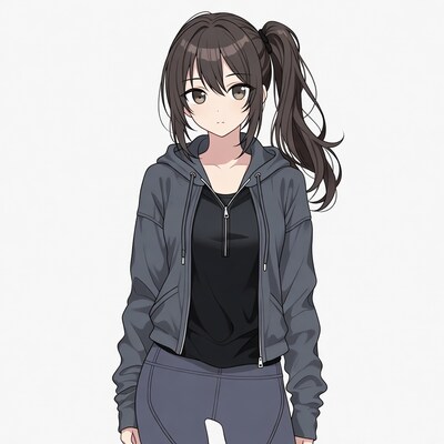 Anime girl in hoodie and leggings