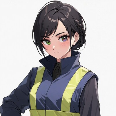 Anime girl in blue safety vest