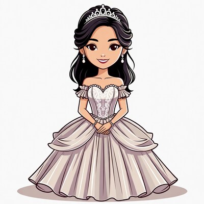 Asian princess in white gown illustration