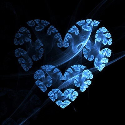 Blue Fractal Heart on Black