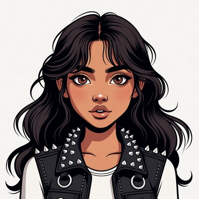 Woman in spiked leather vest illustration