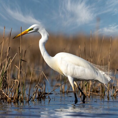 Great Egret in Marsh Water