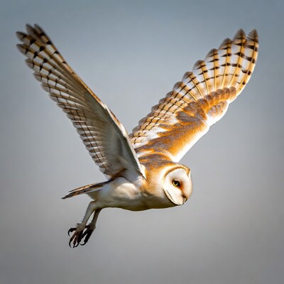 Barn Owl Flying with Wings Spread