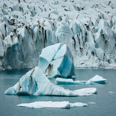 Icebergs floating in glacial lagoon