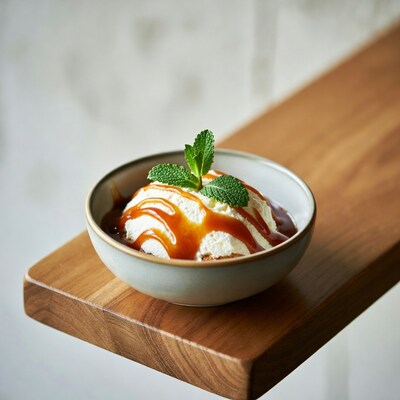 Ice Cream with Caramel and Mint