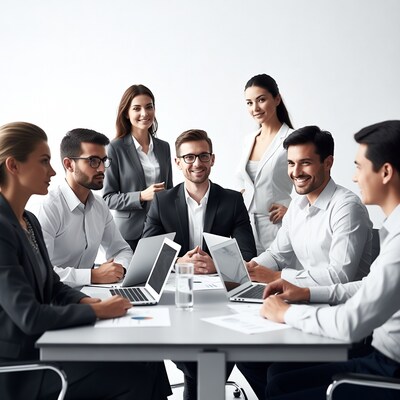 Diverse business team meeting at table