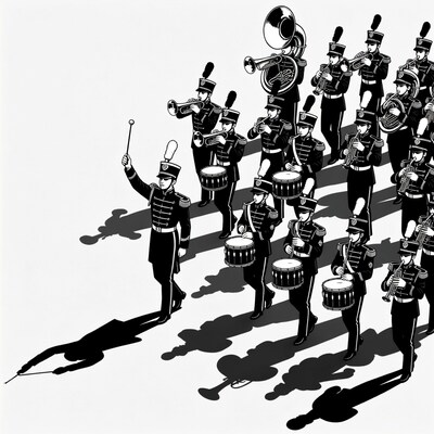 Marching Band Conductor Leading Musicians