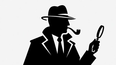 Silhouette detective holding magnifying glass