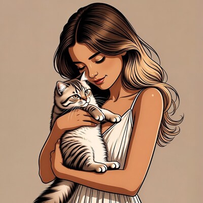 Woman hugging cute kitten