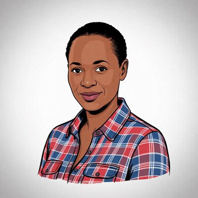 Smiling African-American woman in plaid shirt
