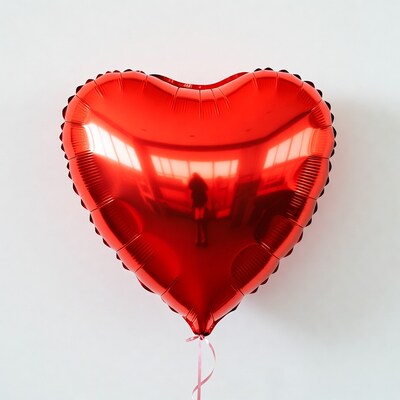 Shiny red heart balloon reflection