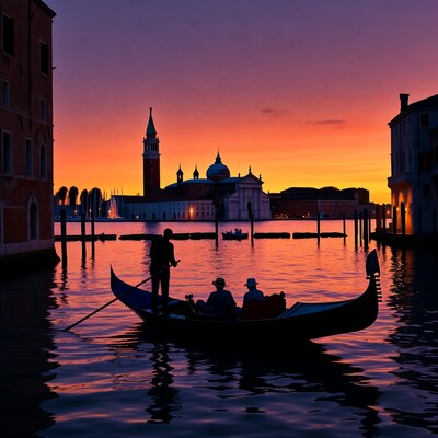 Venice Gondola Silhouette at Sunset