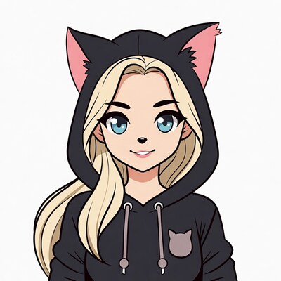 Blonde girl in cat ear hoodie illustration