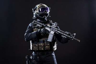 SWAT soldier holding AR-15 rifle