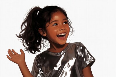 Smiling Asian girl in silver shirt