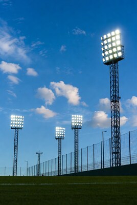 Floodlights on sports field at dusk