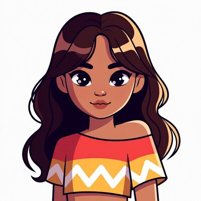 Cartoon girl with wavy brown hair