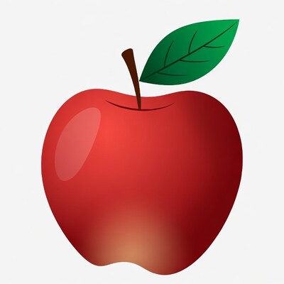 Red Apple with Green Leaf