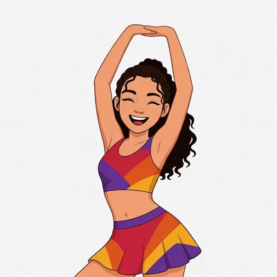Dancing woman in colorful cheerleader outfit