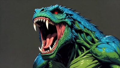 Roaring Blue Lizard Monster