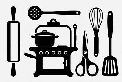 Black Silhouette Kitchen Utensils Illustration