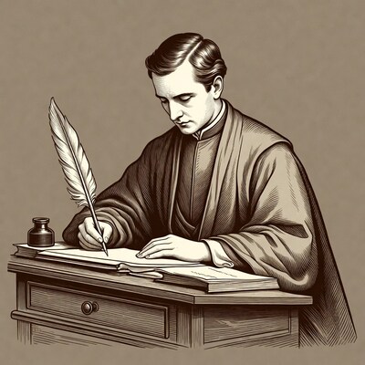 Man writing with quill pen