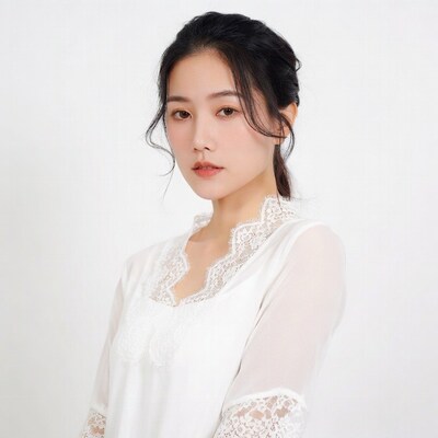 Asian woman in white lace blouse