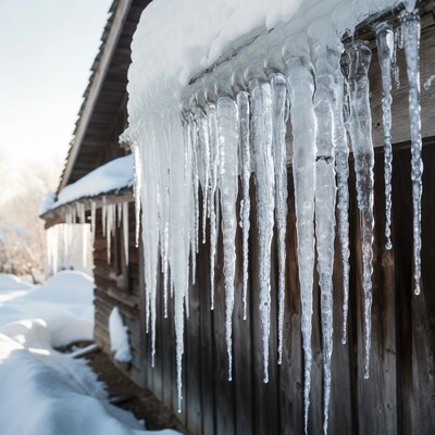 Icicles Hanging from Wooden Roof