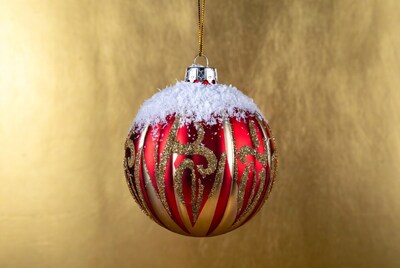 Red Gold Christmas Ornament with Snow